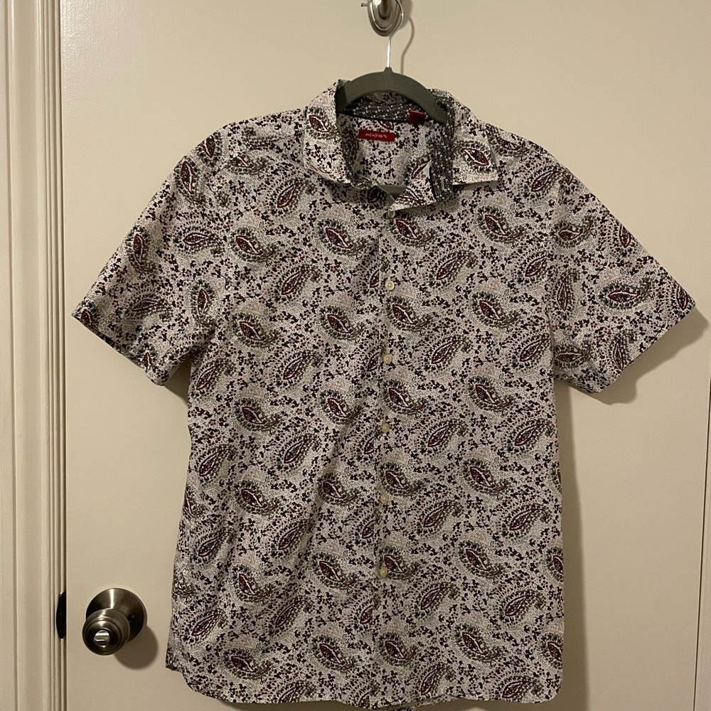 Men's Paisley Print Shirt - White and Maroon